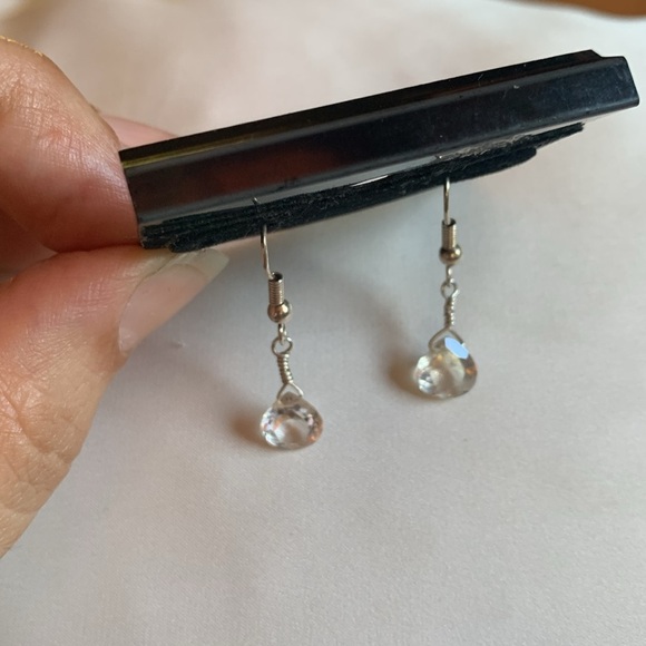 White topaz faceted tear drop dangle earrings silver - Picture 3 of 3